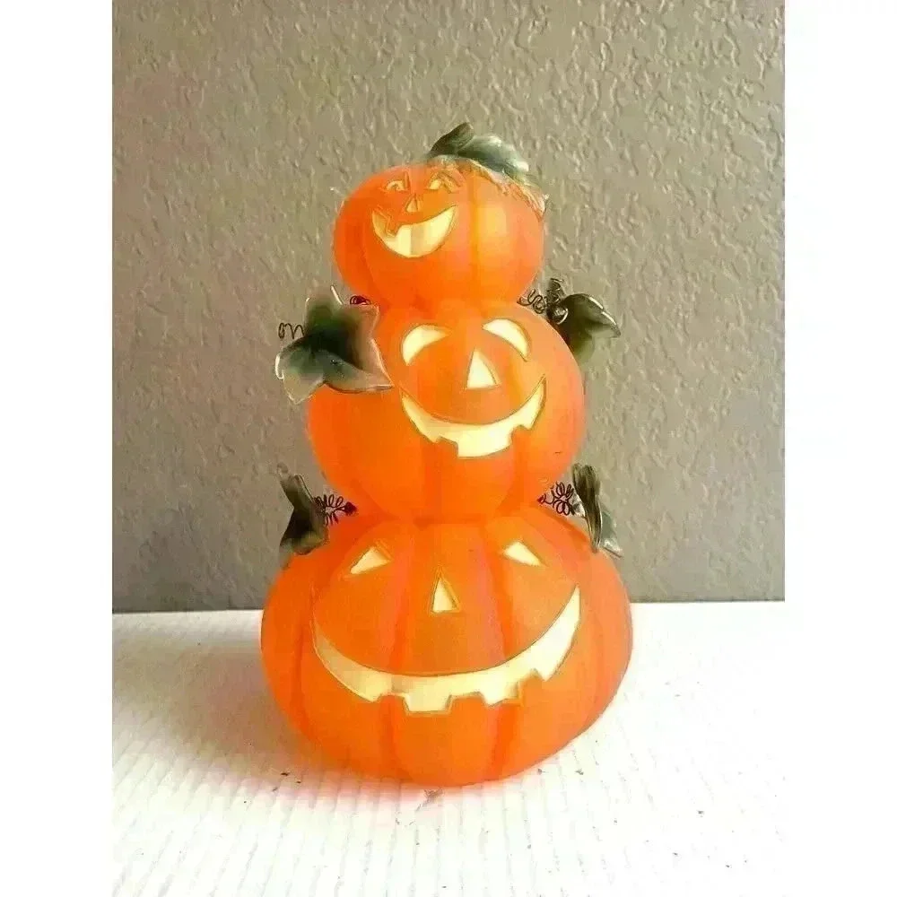 Acrylic Glass and Metal‎ Stacked Pumpkins Jack O Lanterns 9” Halloween Decor
